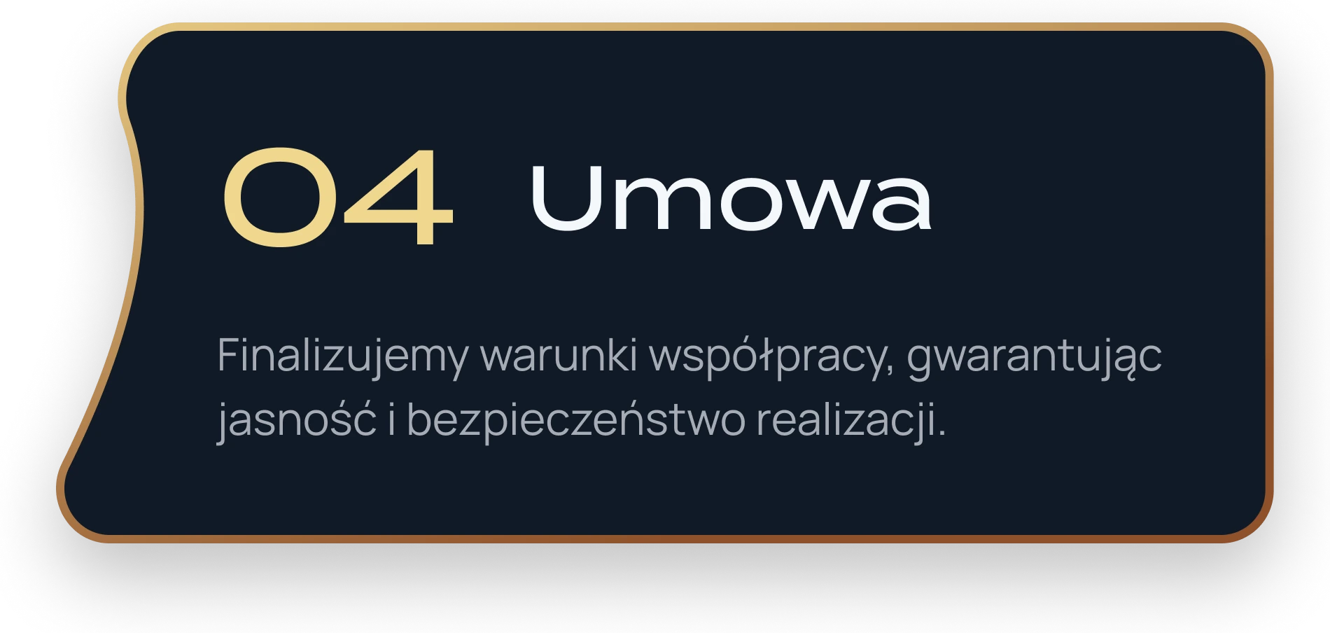 Ciemnogranatowa grafika z numerem 04 i napisem Umowa wraz z opisem finalizacji warunków współpracy